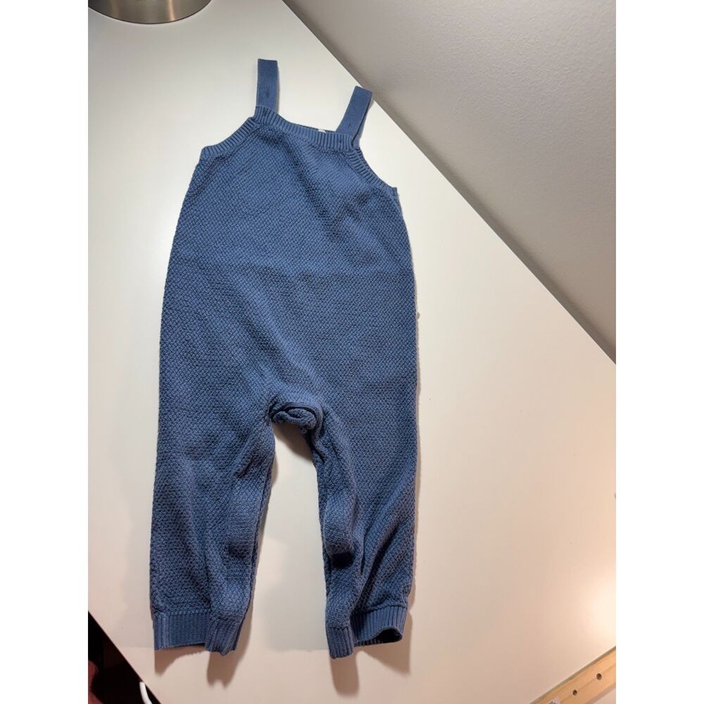 Baby Boy Gap Blue Cotton Knit Sweater Coveralls Overalls Dungarees Romper 18-24m